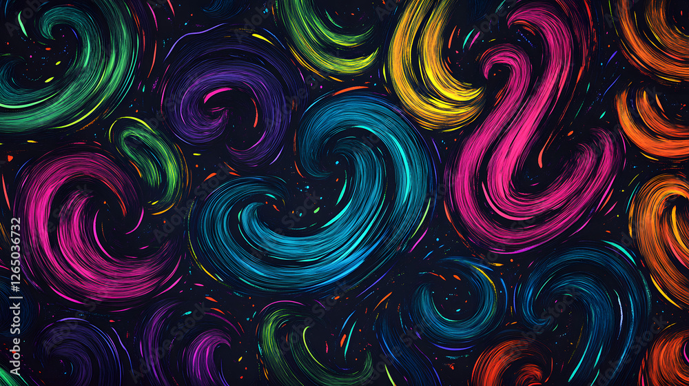 A digital art piece featuring an abstract pattern with swirling lines of vibrant colors, reminiscent of neon lights against a black background
A digital art piece featuring an abstract pattern with swirling lines of vibrant colors, reminiscent of neon lights against a black background