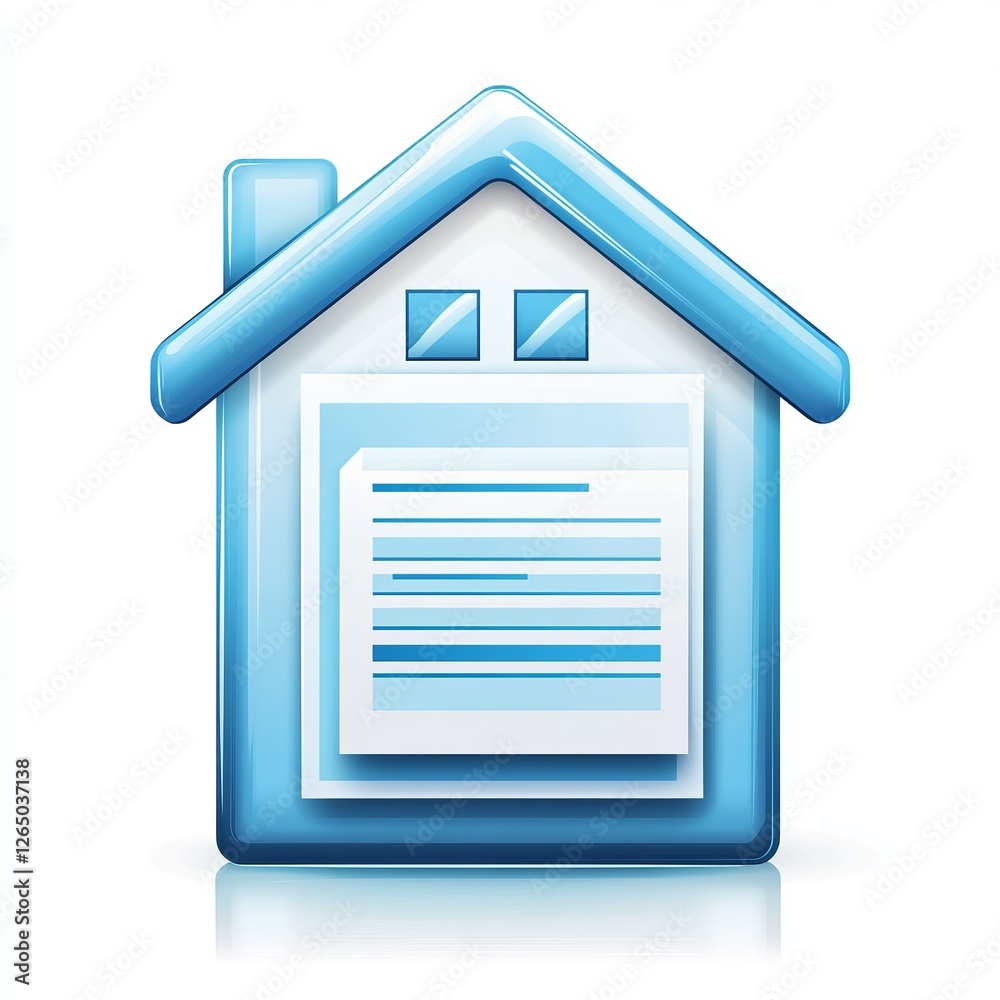 Stylish Blue House Icon with Important Documents: A Modern Architectural Design Stylish Blue House Icon with Important Documents: A Modern Architectural Design