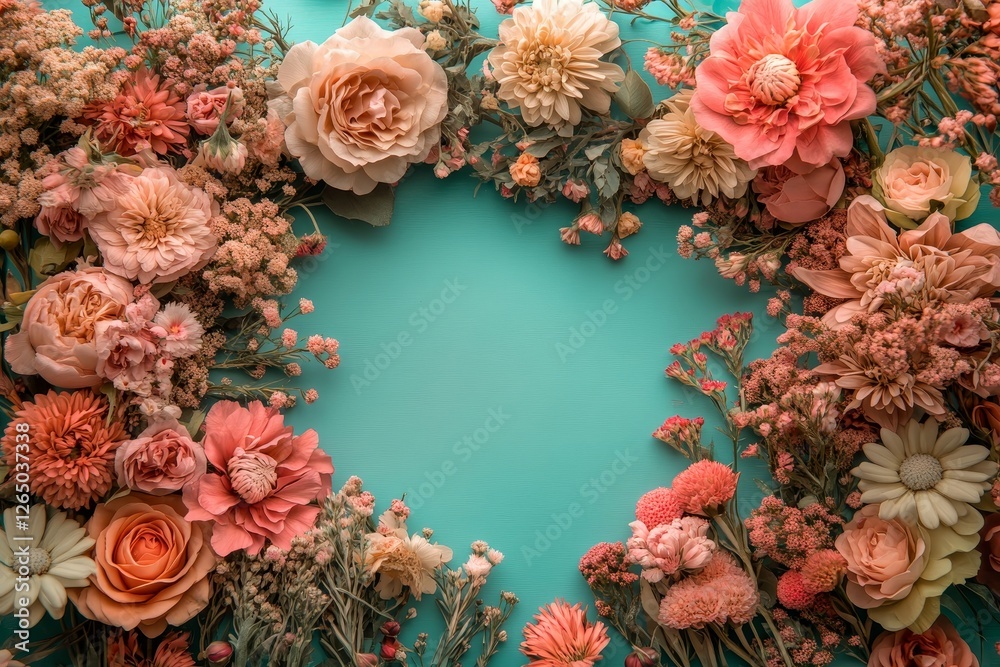 A flat lay design featuring a creative arrangement of pink flowers and a paper heart on a punchy pastel background, viewed from the top, embodies the spirit of spring, summer, or garden themes, A flat lay design featuring a creative arrangement of pink flowers and a paper heart on a punchy pastel background, viewed from the top, embodies the spirit of spring, summer, or garden themes,