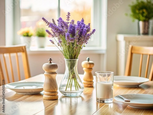 Minimalist Lavender Table Setting: Tilt-Shift Serene Dining Decor
