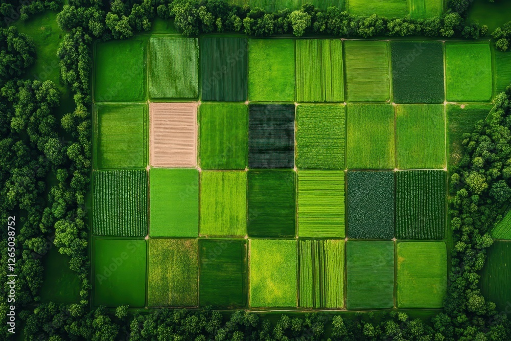 Vibrant patchwork of green fields showcasing diverse agricultural landscapes under clear blue skies Vibrant patchwork of green fields showcasing diverse agricultural landscapes under clear blue skies