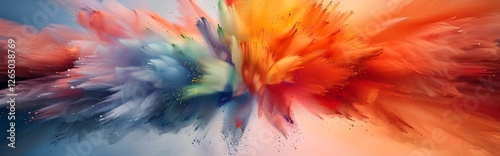 an explosion of vibrant colors, with blue and red hues blending in the center, creating a dynamic and energetic visual effect.