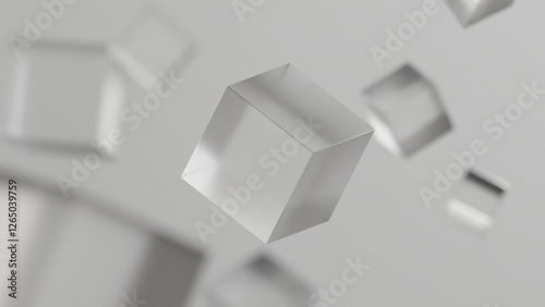 Fototapeta Naklejka Na Ścianę i Meble -  3d rendering of transparent block or cube geometric on white background