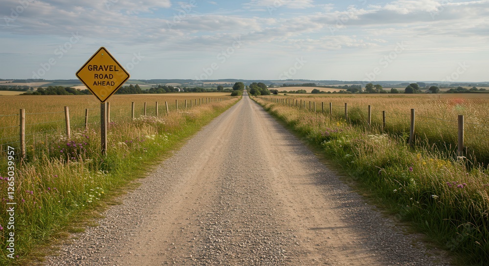 Driving Down a Long Rural Gravel Road Through Farmland Fields
