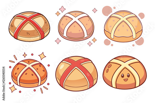 A Bundle of Cute Hot Cross Buns vector cartoon Illustration Easter day