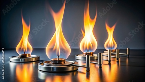 Minimalist Photography: Four Burning Bunsen Burners in a Row