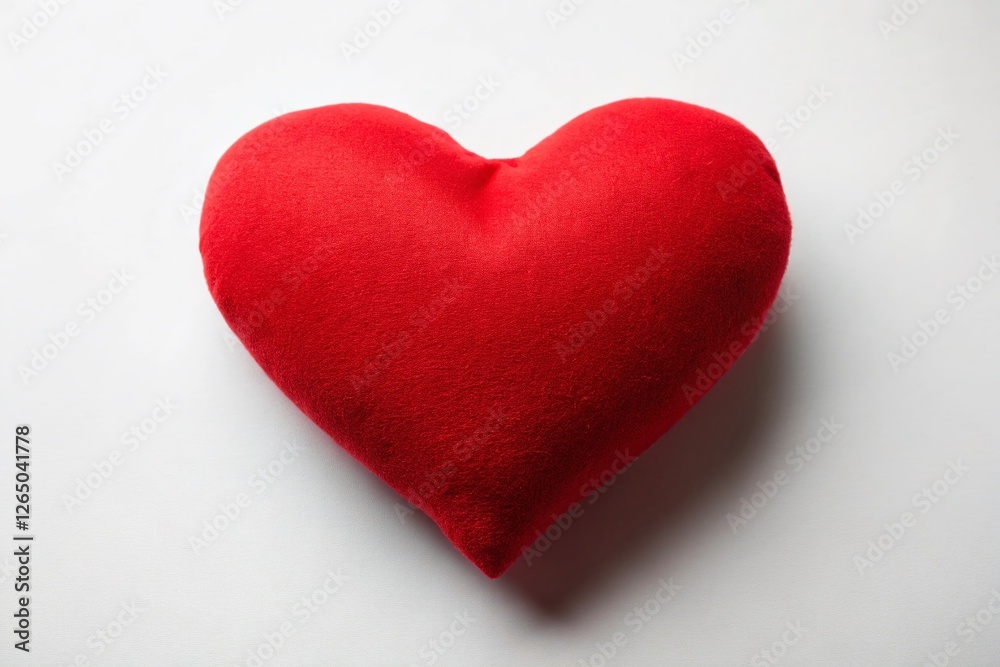 Fototapeta premium Minimalist Red Heart Pillow on White Background - Valentine's Day Stock Photo