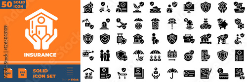 Insurance Solid Editable Icons set. Vector illustration in modern thin solid style of insurance icons: Life, car, house, care,, etc