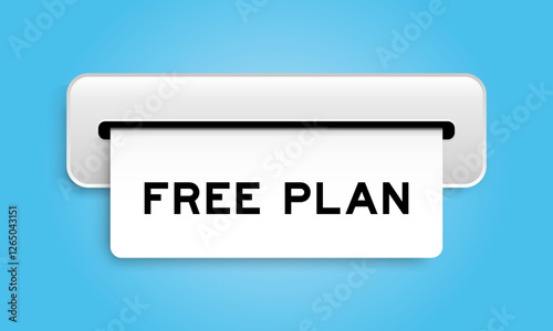 White coupon banner with word free plan from machine on blue color background