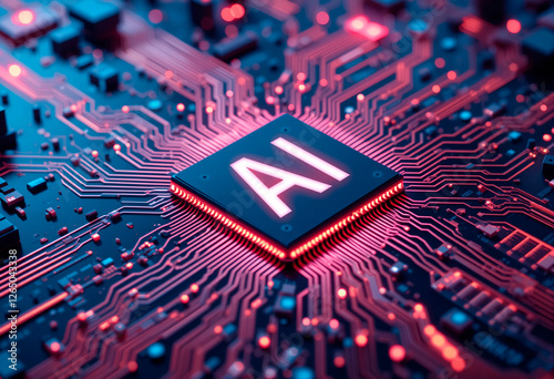 AI chip glowing with circuits 