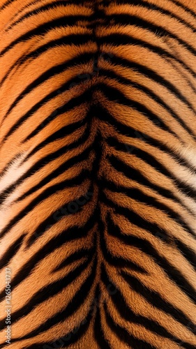 Close-up of a majestic tiger's fur showcasing striking orange and black stripes.