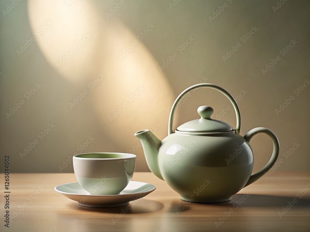 Minimalist Teapot and Cup Still Life: Simple Elegance in Ceramic Minimalist Teapot and Cup Still Life: Simple Elegance in Ceramic