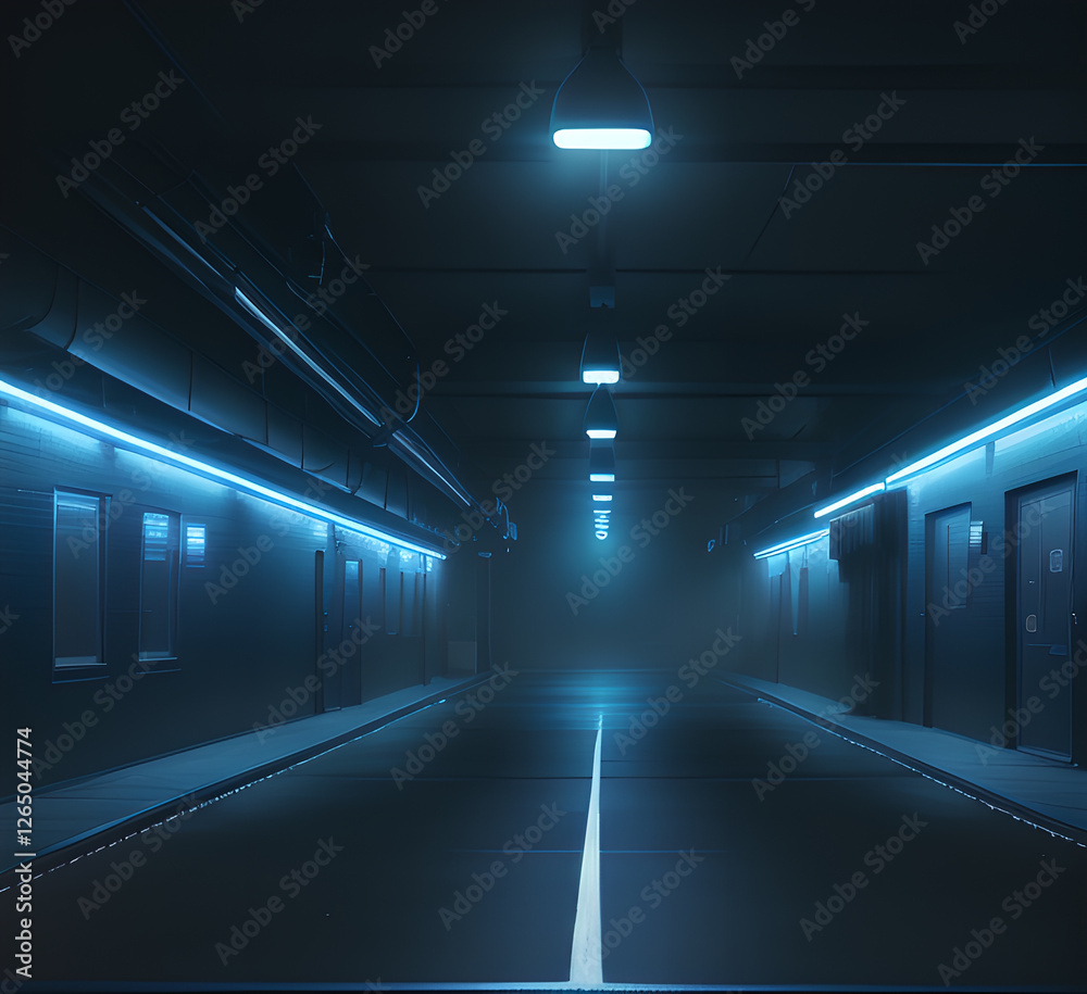 Obraz premium Empty background scene. Dark street, reflection of blue and pink neon light on wet asphalt. Neon shapes. Rays of light in the dark, smoke. Abstract dark background.generative ai