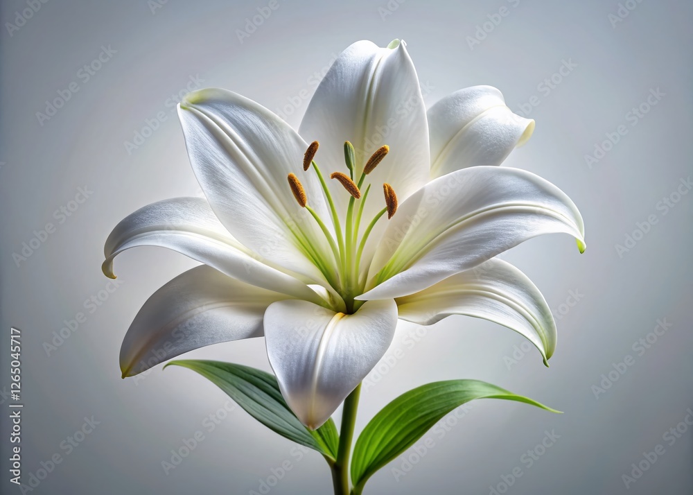 Fototapeta premium Minimalist White Lily Flower Isolated, Pure Elegance, Botanical Stock Photo