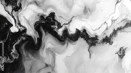 Abstract black and white fluid art swirls