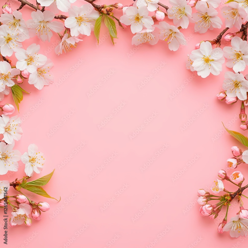 Blossoming cherry. Cherry blossom floral frame, featuring delicate cherry blossoms on pastel pink background, ideal for cherry blossom themed designs, cherry blossom inspired backgrounds, flora. Blossoming cherry. Cherry blossom floral frame, featuring delicate cherry blossoms on pastel pink background, ideal for cherry blossom themed designs, cherry blossom inspired backgrounds, flora.