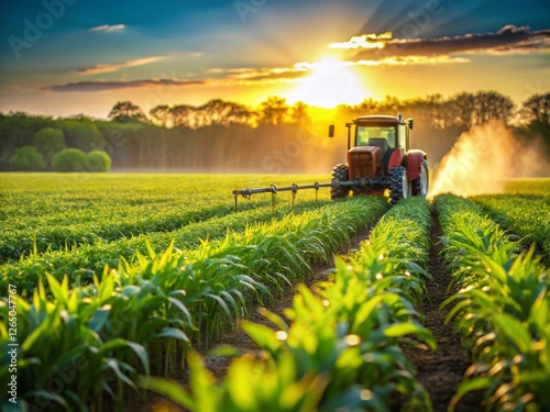 Modern Agriculture: Tractor Spraying Herbicide on Cornfield for Weed Control