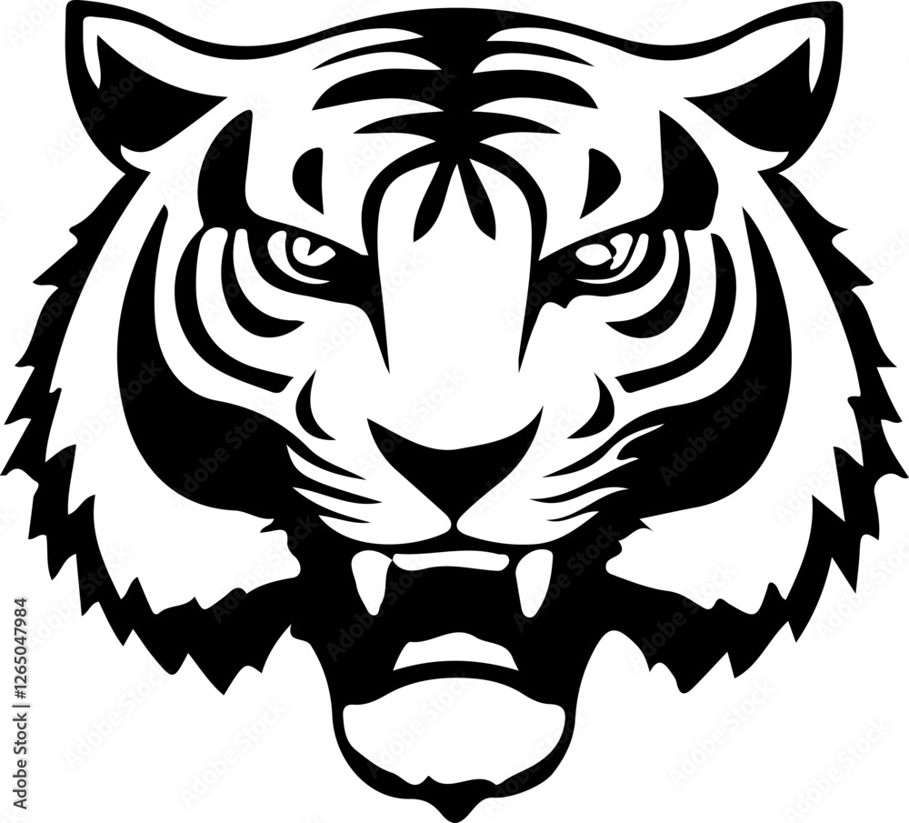 Fototapeta premium Fierce Tiger Head Silhouette Vector Design Bold Tiger Silhouette for Graphic Projects Vector Art of a Majestic Tiger Head Powerful Tiger Head Silhouette for Logos Wild Tiger Head in Bold Silhouette St