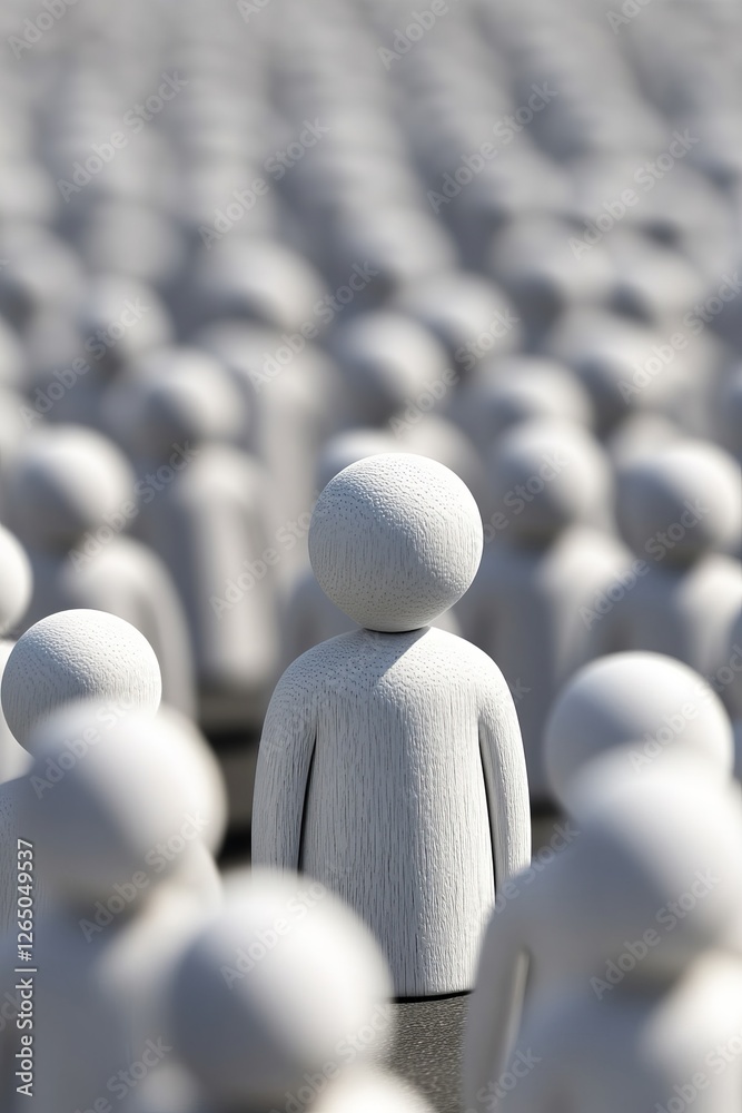 Fototapeta premium Abstract Representation of Individuality in a Sea of Gray Figures Showcasing Chaos and Isolation