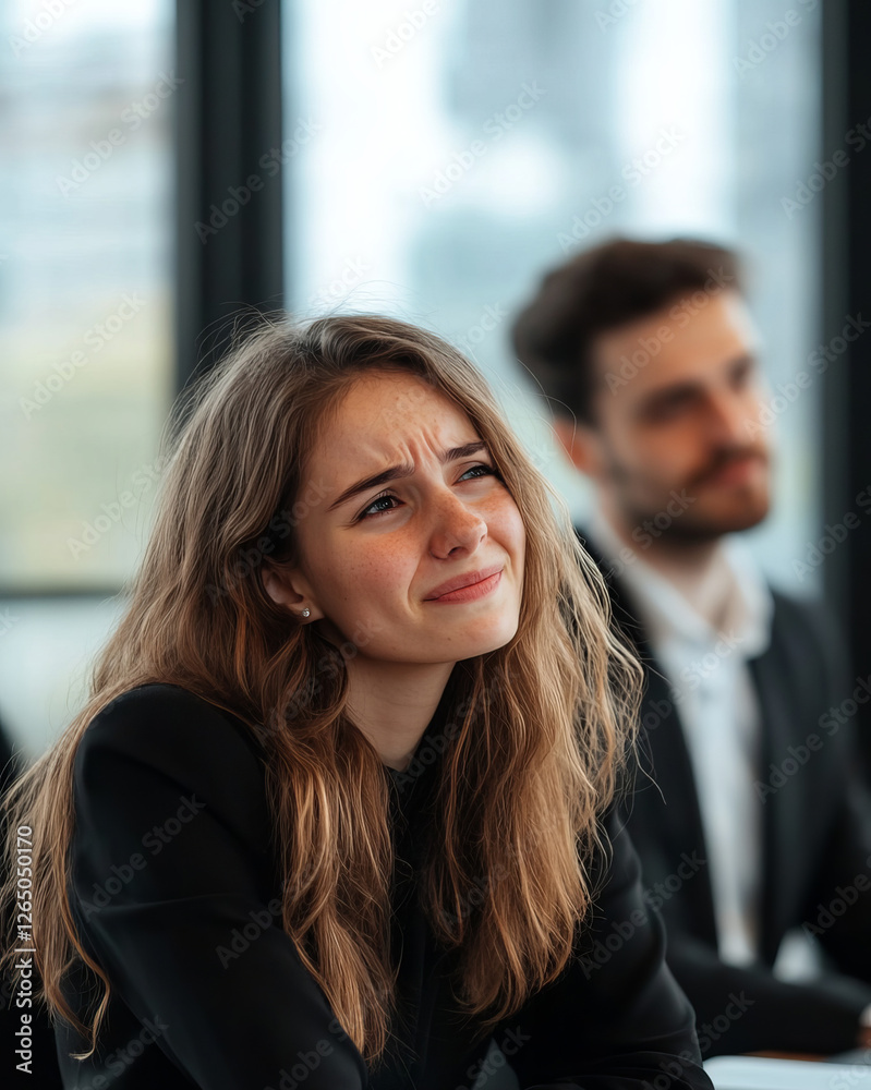 Employee Reacting to Losing Workplace Award with Emotions and Reflection in Formal Setting Employee Reacting to Losing Workplace Award with Emotions and Reflection in Formal Setting