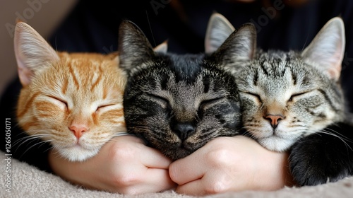 Pet Owners Hugging Their Cats in a Cozy Living Room Scene of Comfort and Affection
