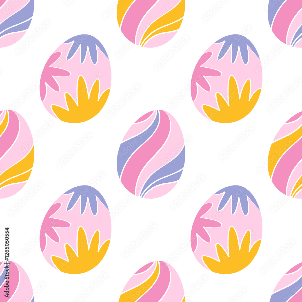 Fototapeta premium Happy Easter. Seamless pattern with decorated Easter eggs in trendy flat style.&nbsp;