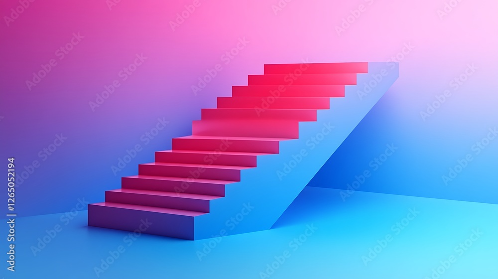 Minimalist 3D Block Structure with Ladder and Flag, A minimalist 3D illustration of a blue block structure with a ladder leading to a pink flag on top Minimalist 3D Block Structure with Ladder and Flag, A minimalist 3D illustration of a blue block structure with a ladder leading to a pink flag on top