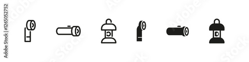 Flashlight Tourist Equipment Vector Icon Set