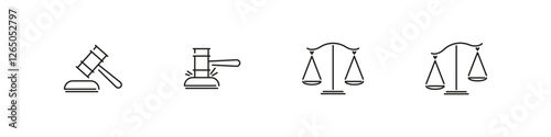 Judge Hammer and Scales Vector Icon Set