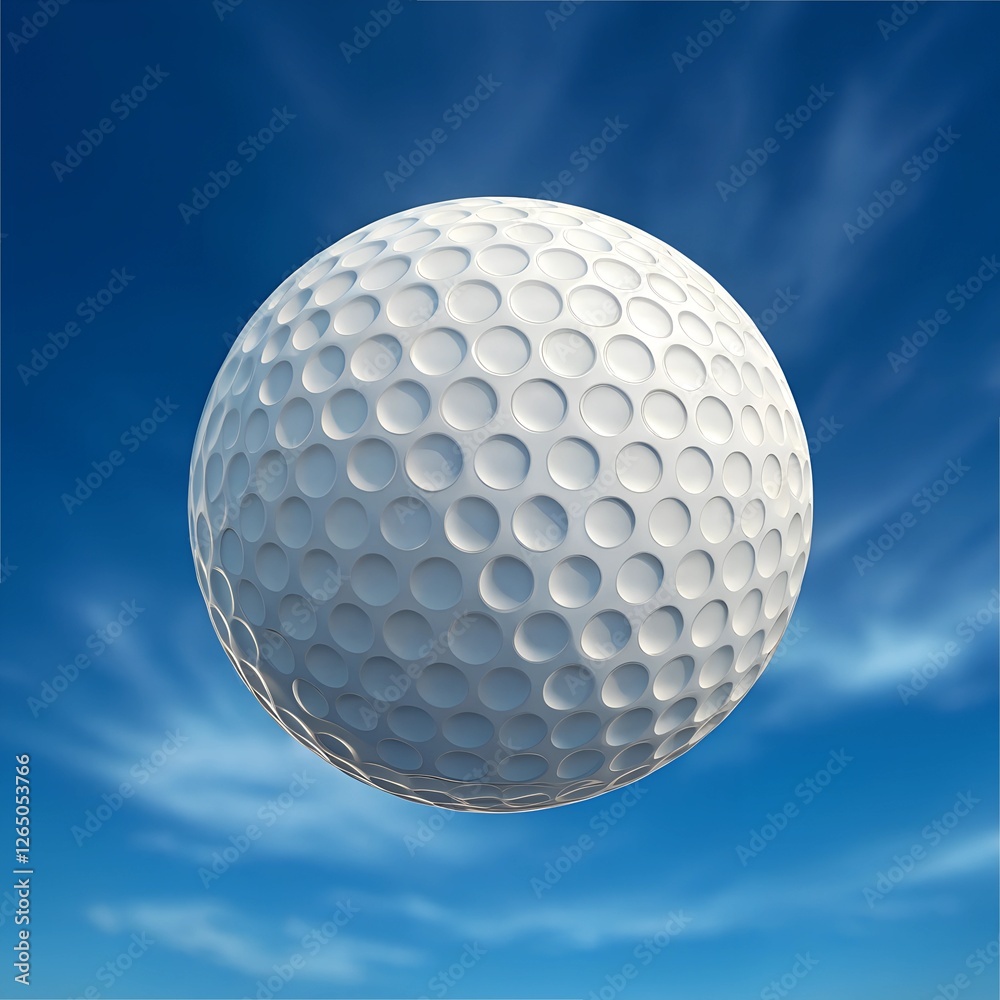a white golf ball suspended in a clear blue sky with clouds. It is a simple and elegant image representing the sport of golf and its potential for success. a white golf ball suspended in a clear blue sky with clouds. It is a simple and elegant image representing the sport of golf and its potential for success.