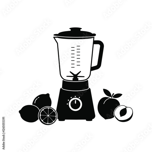 Silhouette vector illustration of a blender and fruit icon