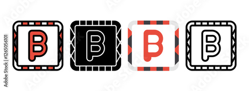 Set of Beta Line, Line Filled, Glyph, Flat Icons