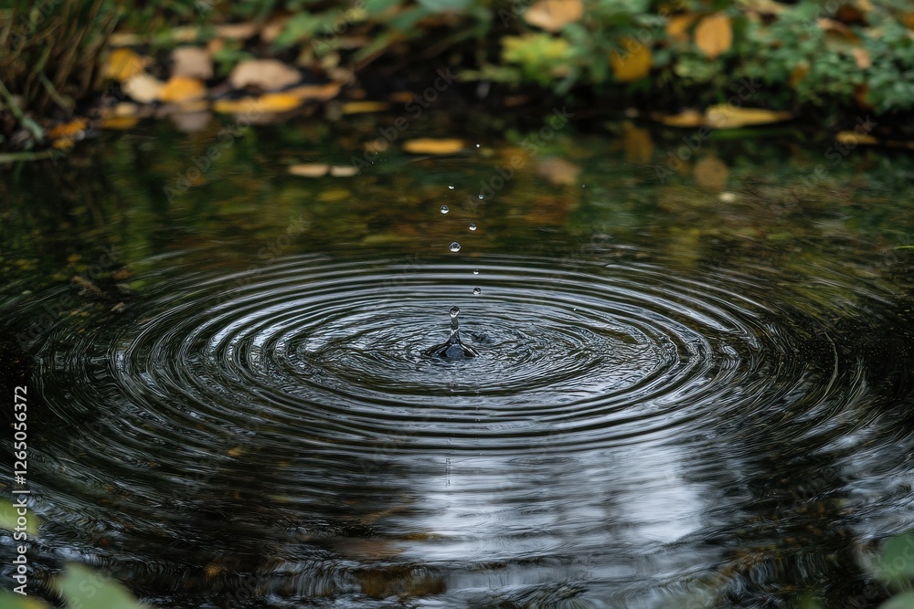Calm Water Surface with Ripples and Falling Droplets in Nature Landscape Captured in Autumn Calm Water Surface with Ripples and Falling Droplets in Nature Landscape Captured in Autumn