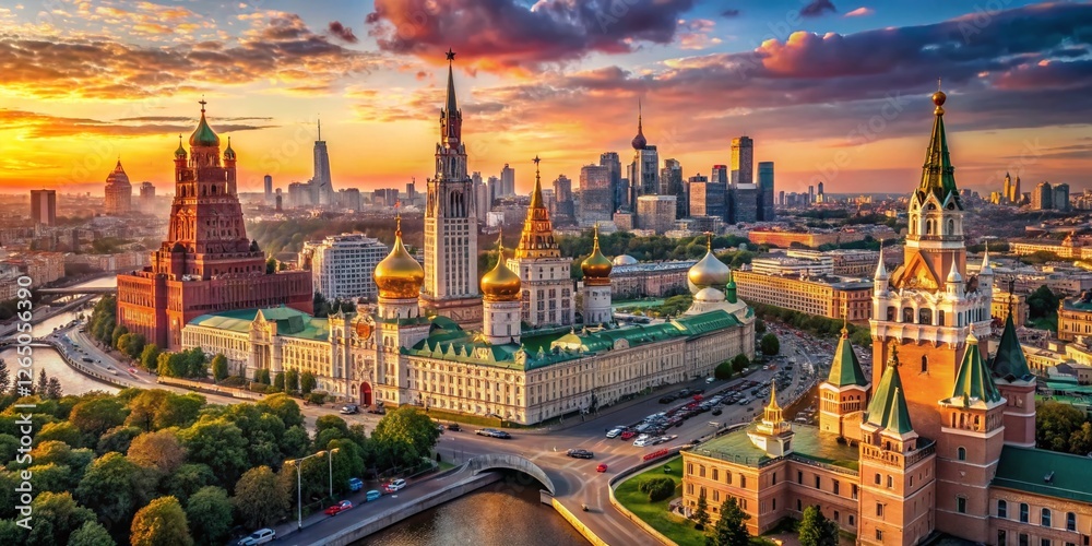 Fototapeta premium Moscow: A Stunning Aerial View of Historic & Modern Architecture