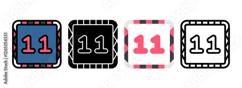 Set of 11 Line, Line Filled, Glyph, Flat Icons