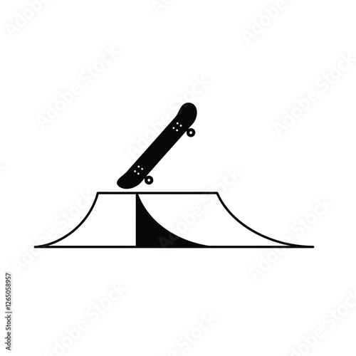 Silhouette vector illustration of a skateboard and ramp icon.