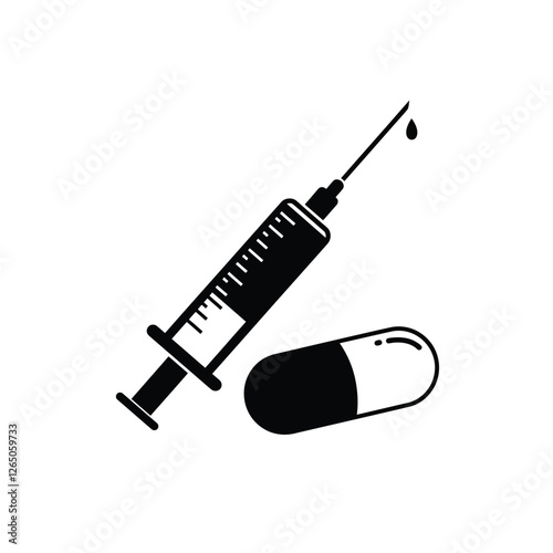 Silhouette vector illustration of a syringe and pill icon