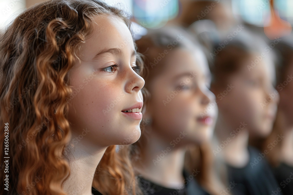 Obraz premium A choir singing in harmony on stage, voices in a symphony of sound, generative Ai