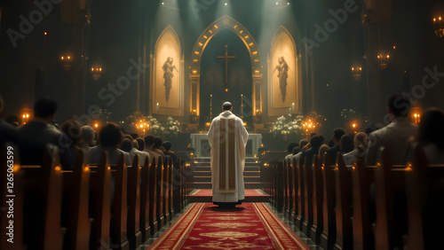 Priest officiating in church with a divine ambiance photo