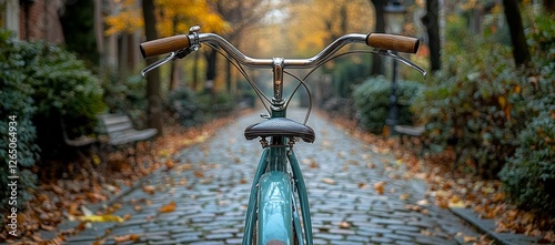 Autumn bike path, city park, fall leaves photo