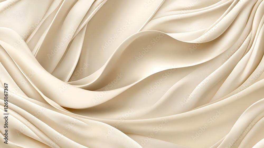 Obraz premium Creamy Beige Draped Fabric: A 3D Render of Soft, Flowing Curves AI Generated