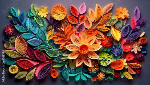 PAPER CUT ART coloful Flowers , PAPER CUT style, Generative AI