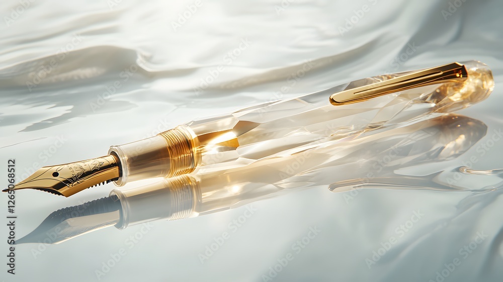 Naklejka premium Elegant Golden Fountain Pen on Soft Satin Surface