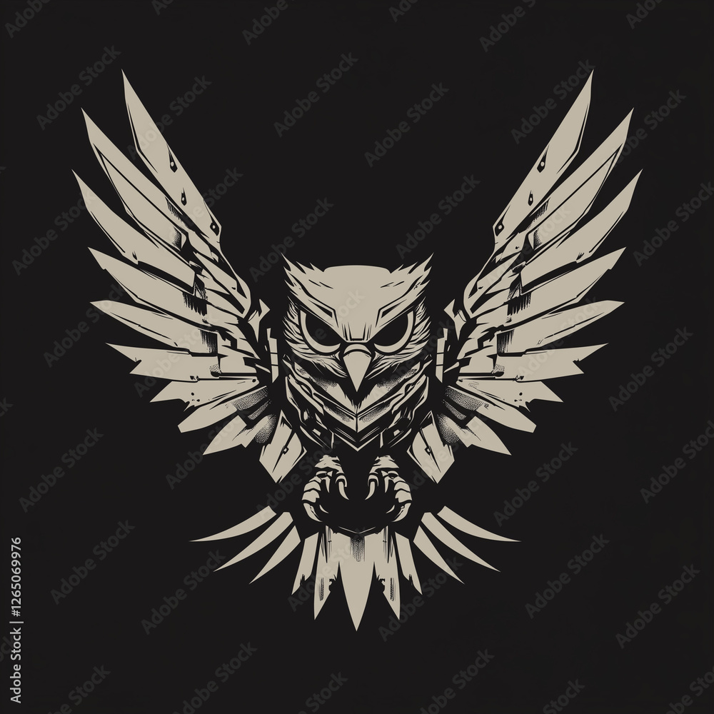 Fototapeta premium Stylized owl spreading wings against a muted background