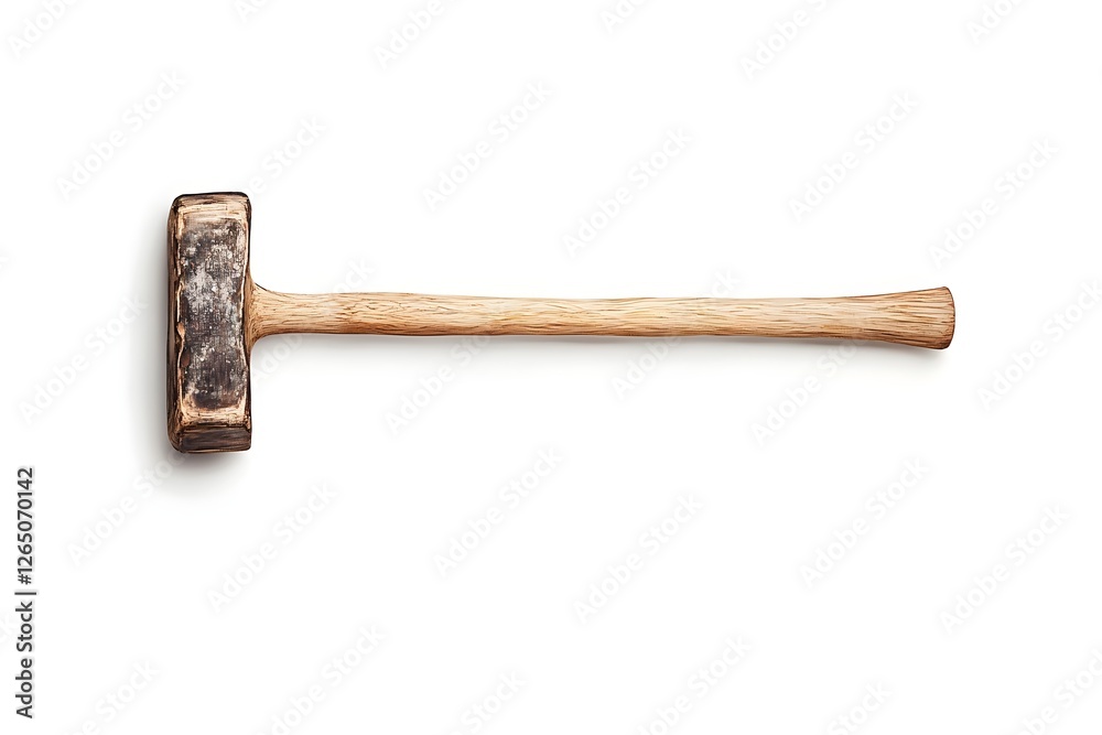 A wooden-handled mallet with a metal head, commonly used in carpentry and construction for striking without damaging surfaces. A wooden-handled mallet with a metal head, commonly used in carpentry and construction for striking without damaging surfaces.