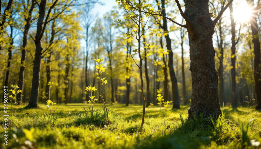 Fototapeta premium Sunlight Dappled Spring Forest