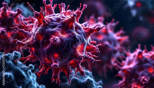 3D Medical Illustration of Aggressive Cancer Cells photo
