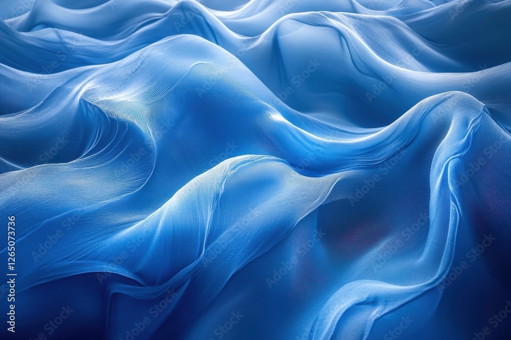 Obraz premium Soft Flowing Blue Fabric Waves with Delicate Texture and Light Reflection in Elegant Design