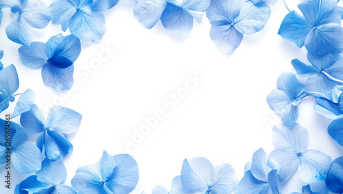 Elegant blue floral border on a crisp white background with enough copy space for text, perfect for a spring-themed banner design, invitation or greeting card.