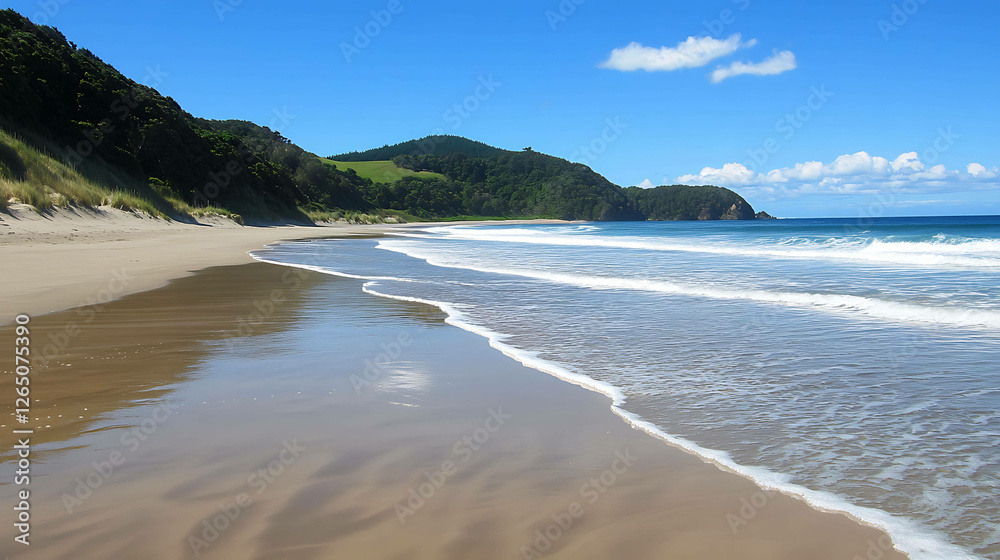 A sandy beach with gentle waves and no footprints. A sandy beach with gentle waves and no footprints.